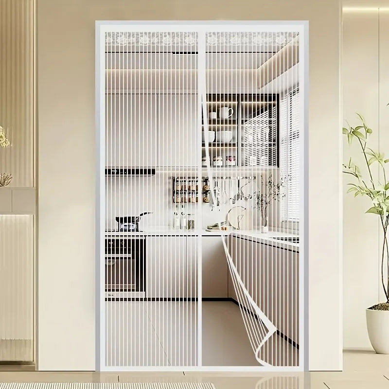 White Striped Magnetic Mosquito Net Curtains Available in Various Sizes, Designed for Summer to Keep Insects