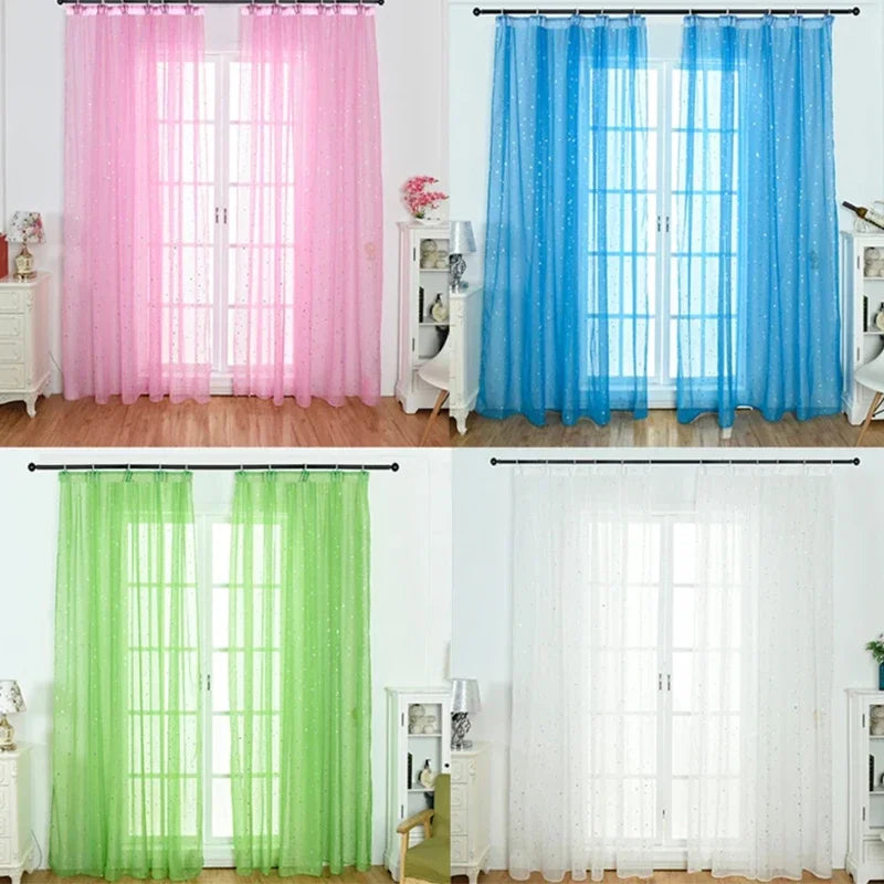 Hot Stamping Silver Stars Tulle Sheer Curtains Home Fashion Window Elegant Country Style 100*200cm/100*270cm Decorative Curtains