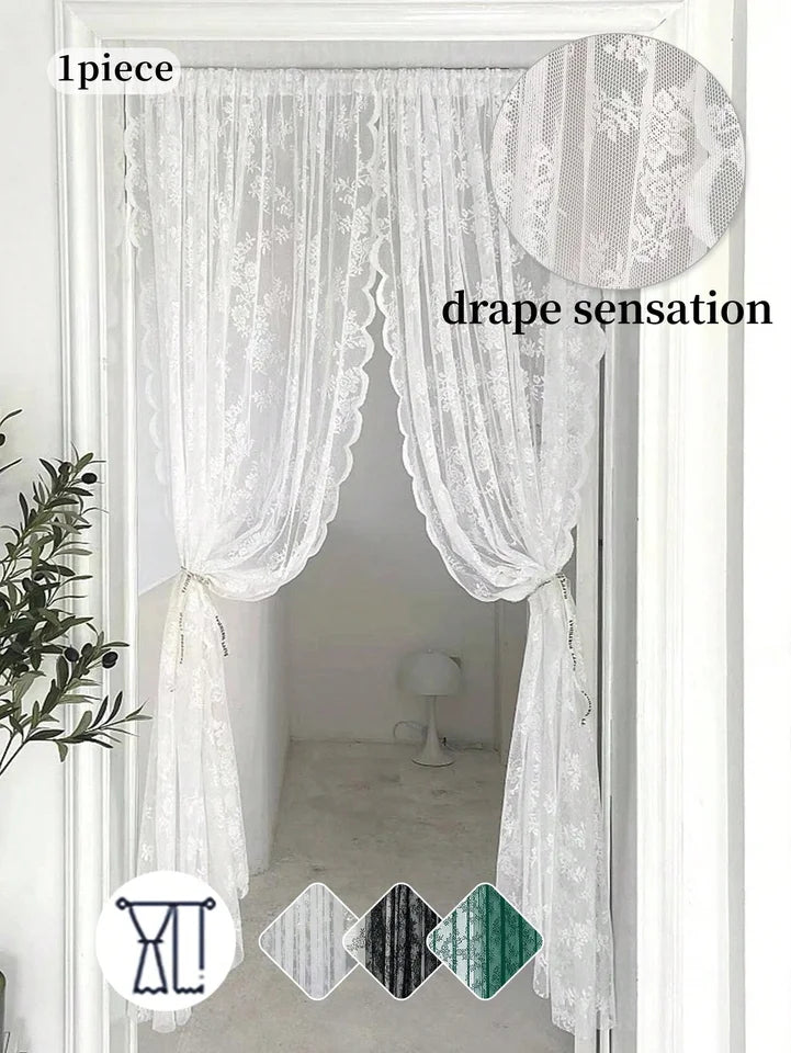 1pc vintage embroidered floral chiffon lace curtain for the living room, privacy curtain panel