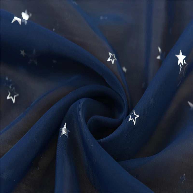 Hot Stamping Silver Stars Tulle Sheer Curtains Home Fashion Window Elegant Country Style 100*200cm/100*270cm Decorative Curtains