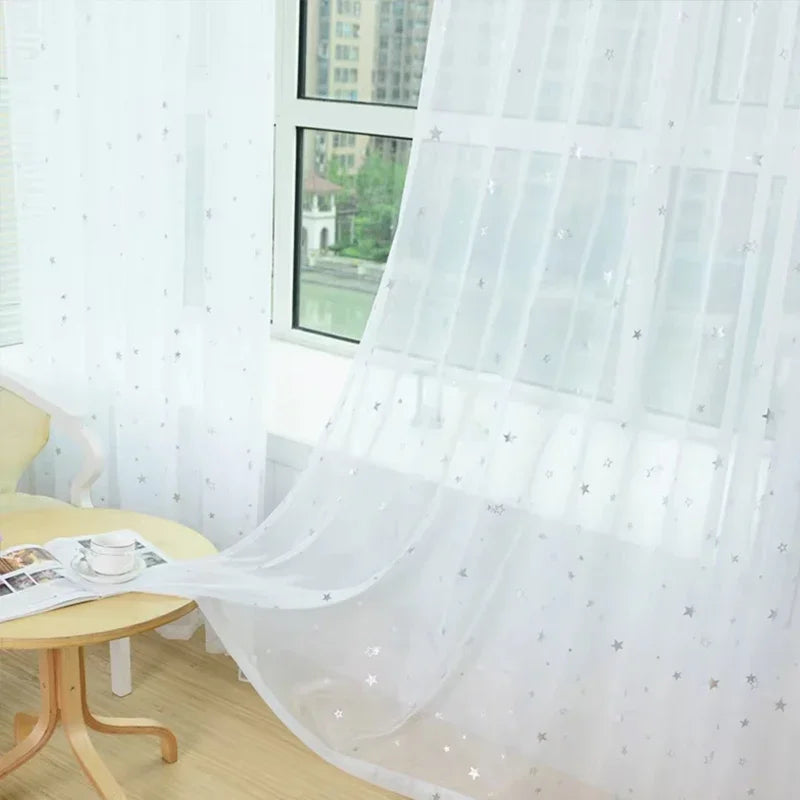 Hot Stamping Silver Stars Tulle Sheer Curtains Home Fashion Window Elegant Country Style 100*200cm/100*270cm Decorative Curtains