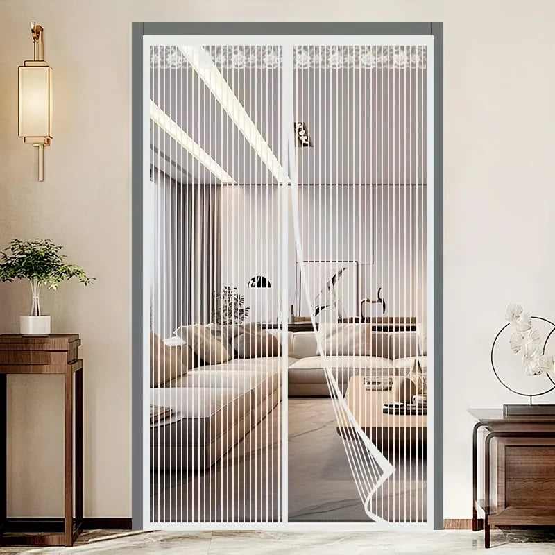 White Striped Magnetic Mosquito Net Curtains Available in Various Sizes, Designed for Summer to Keep Insects