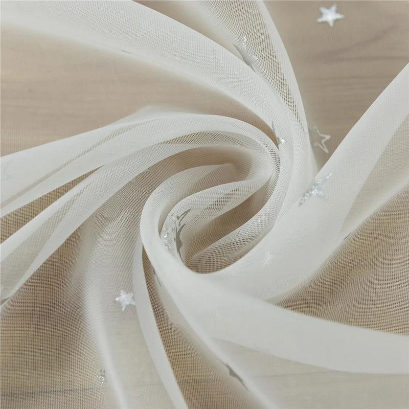 Hot Stamping Silver Stars Tulle Sheer Curtains Home Fashion Window Elegant Country Style 100*200cm/100*270cm Decorative Curtains