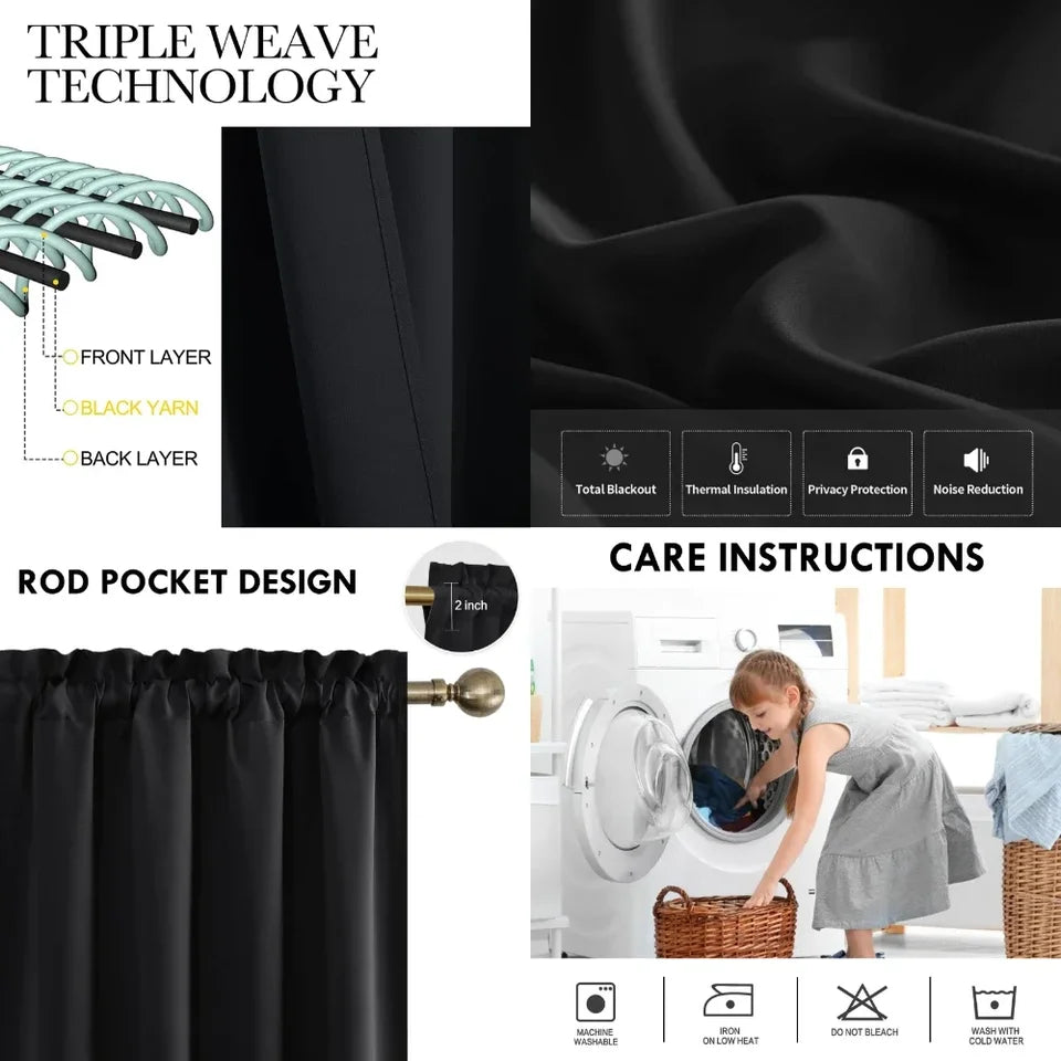1 Panel Blackout Curtains Light Reducing Thermal Insulated Grommet Black Out Curtains Panels Drapes for Living Room Bedroom