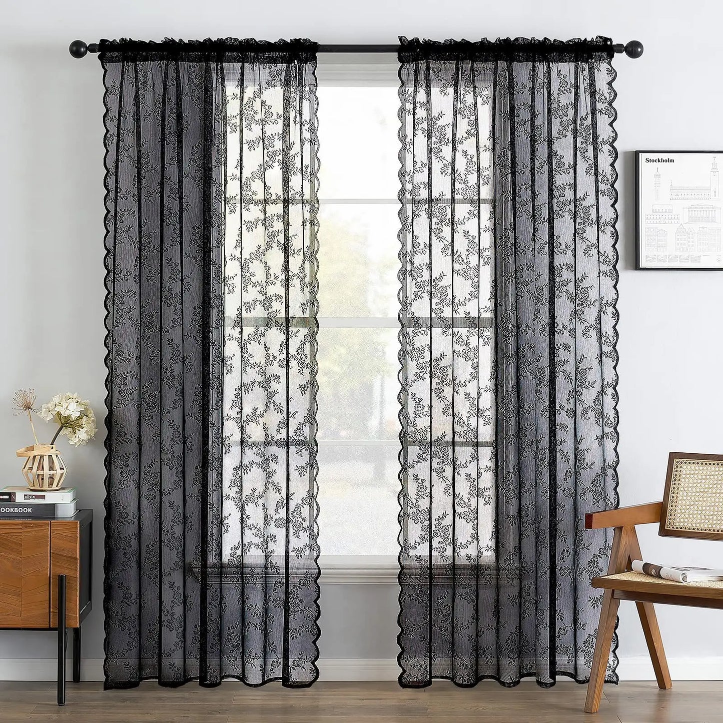 1pc vintage embroidered floral chiffon lace curtain for the living room, privacy curtain panel