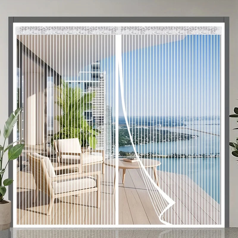 White Striped Magnetic Mosquito Net Curtains Available in Various Sizes, Designed for Summer to Keep Insects