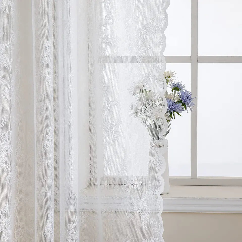 1pc vintage embroidered floral chiffon lace curtain for the living room, privacy curtain panel