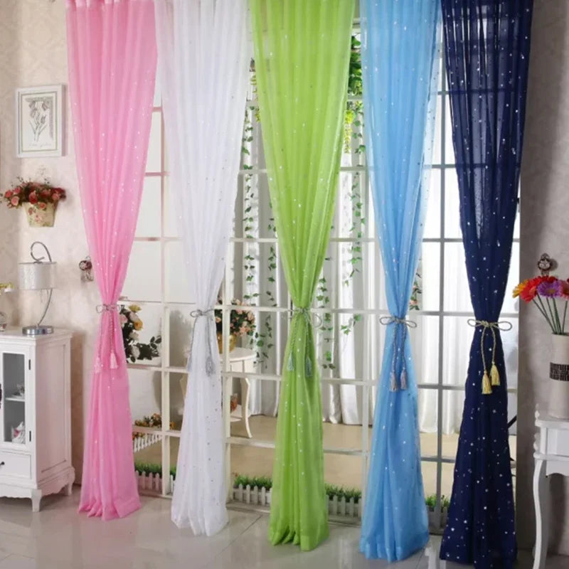 Hot Stamping Silver Stars Tulle Sheer Curtains Home Fashion Window Elegant Country Style 100*200cm/100*270cm Decorative Curtains