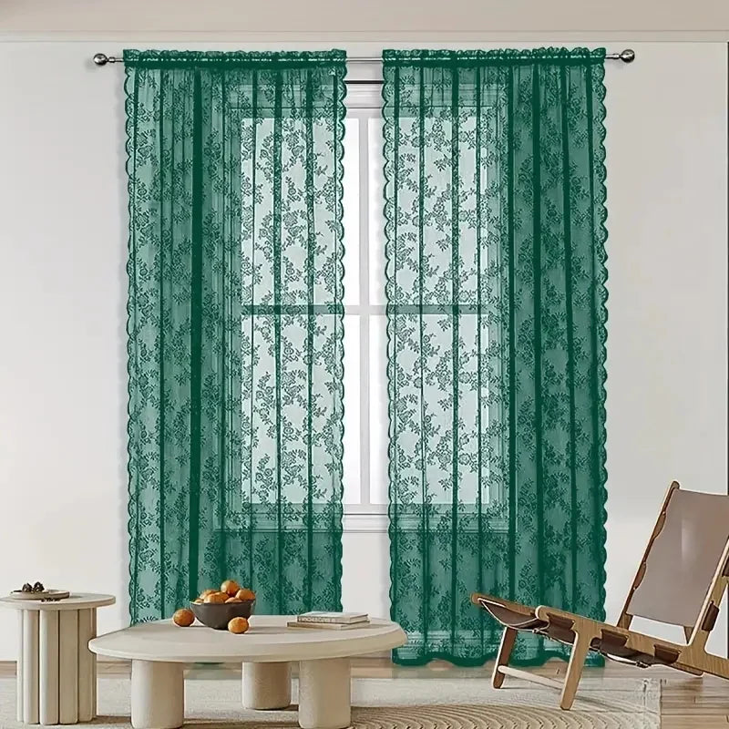 1pc vintage embroidered floral chiffon lace curtain for the living room, privacy curtain panel