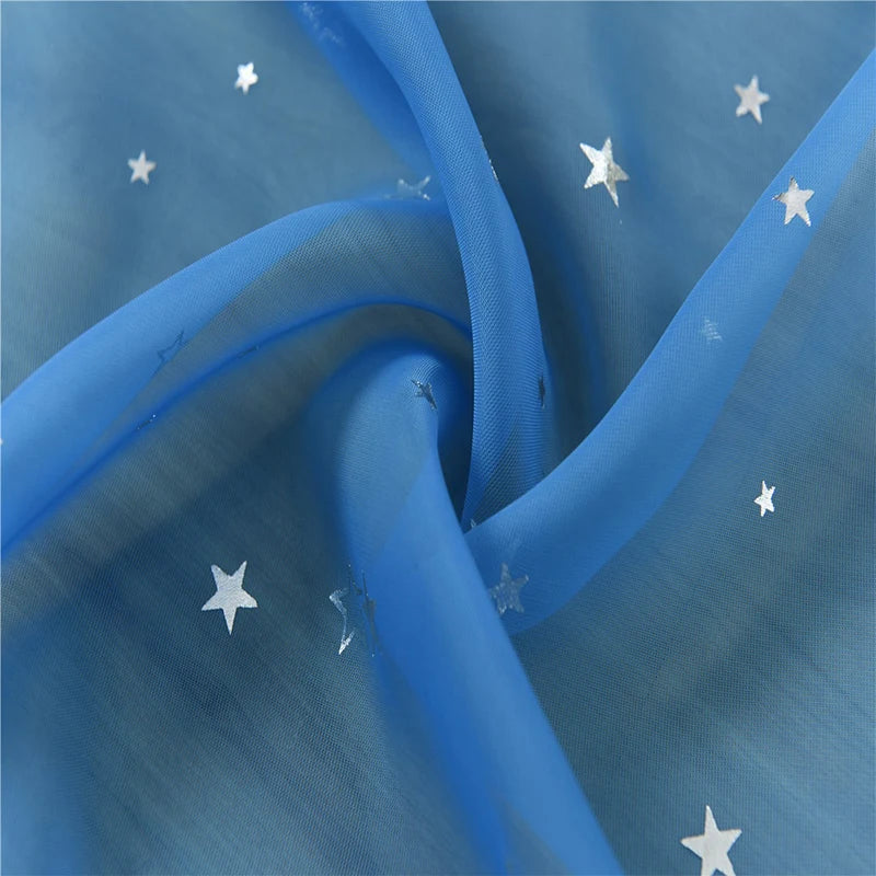 Hot Stamping Silver Stars Tulle Sheer Curtains Home Fashion Window Elegant Country Style 100*200cm/100*270cm Decorative Curtains