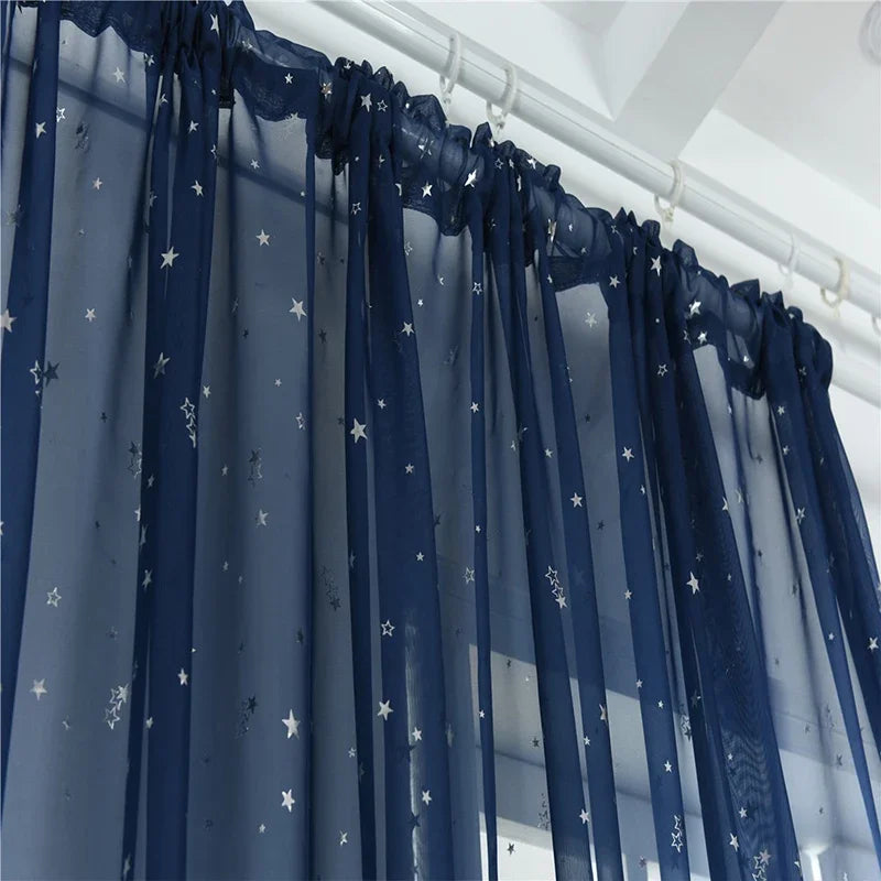 Hot Stamping Silver Stars Tulle Sheer Curtains Home Fashion Window Elegant Country Style 100*200cm/100*270cm Decorative Curtains