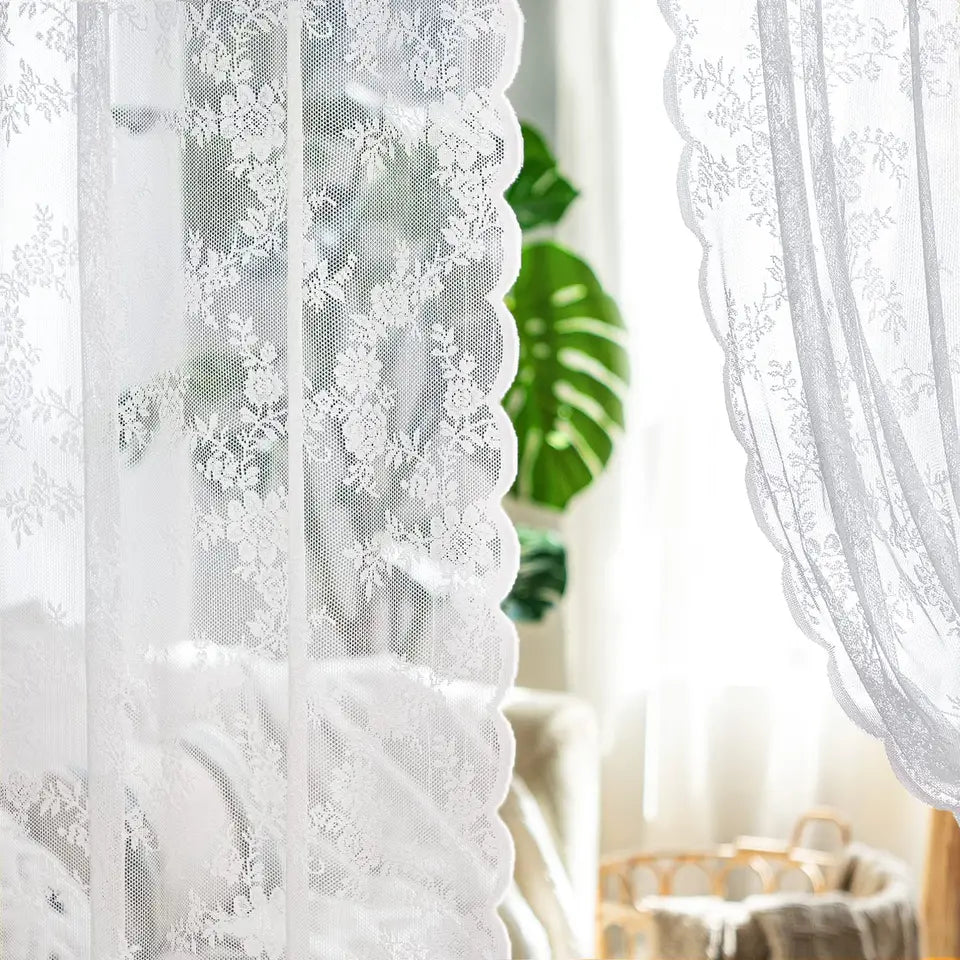1pc vintage embroidered floral chiffon lace curtain for the living room, privacy curtain panel